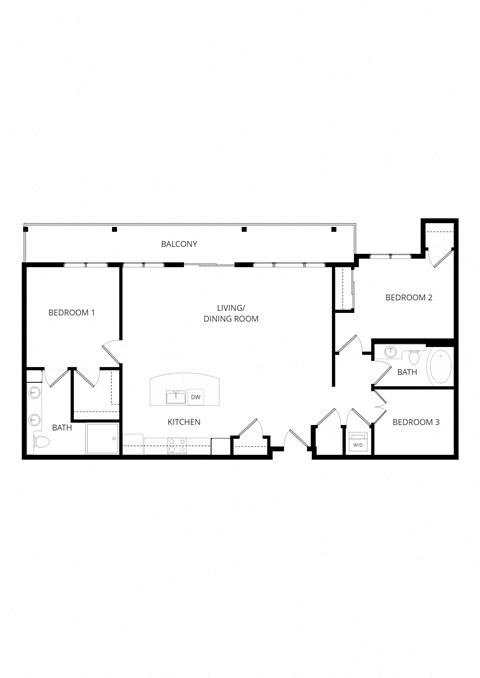 Floor plan for 2 beds, 2 baths, 1384 sqft